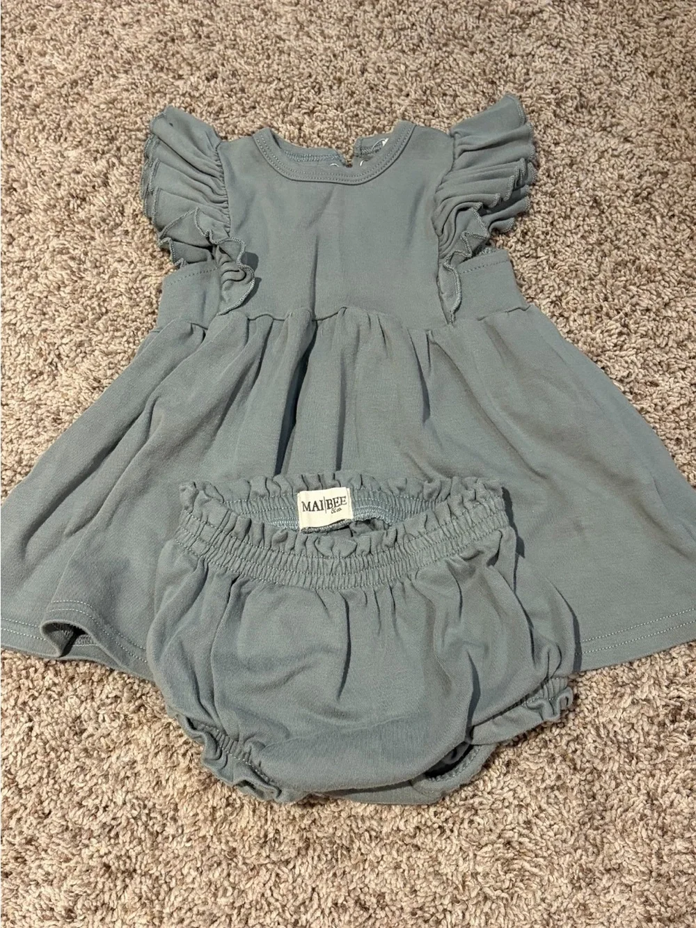 Kids Sage Green Ruffle Dress & Diaper Cover Set